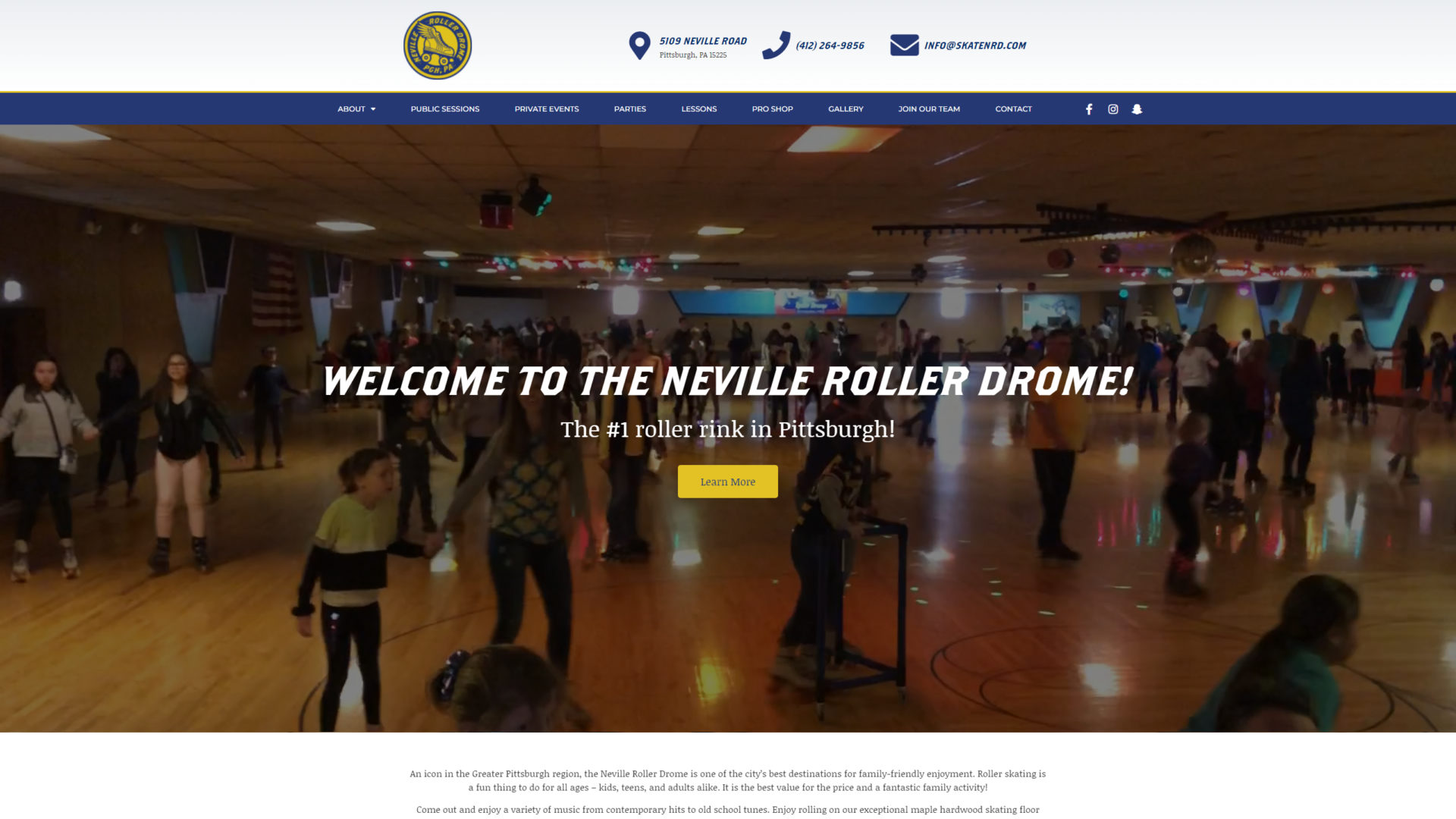 Neville Roller Drome Custom Website